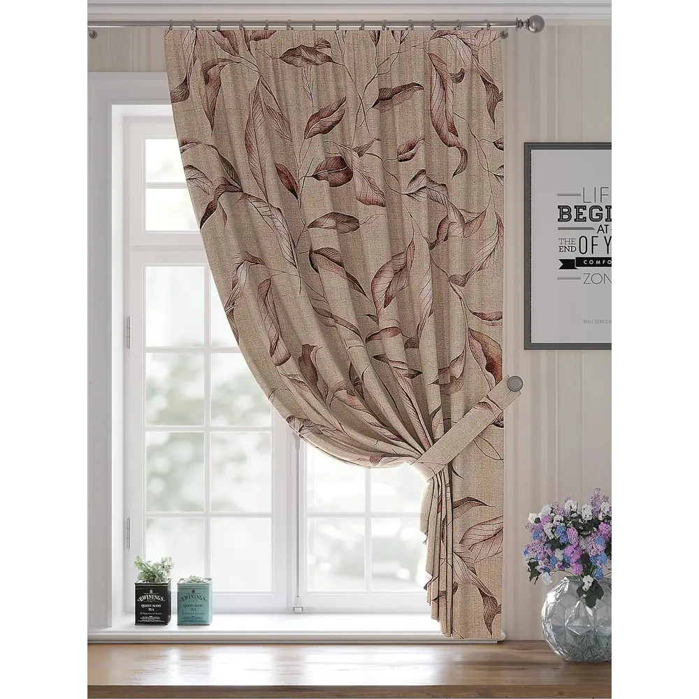 Фото 4 Штора Helga Флонквис TD-530213 на шторной ленте, 180x150 см, цвет бежевый