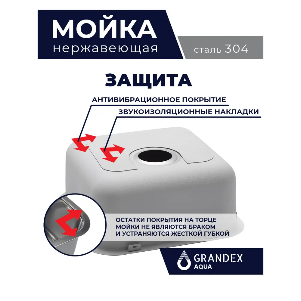 Фото 6 Мойка для кухни Grandex Aqua Select 44 PVD 44.5x44.5см глубина чаши 18.50см с сифоном нержавеющая сталь цвет золото Фото 6 Мойка для кухни Grandex Aqua Select 44 PVD 44.5x44.5см глубина чаши 18.50см с сифоном нержавеющая сталь цвет золото
