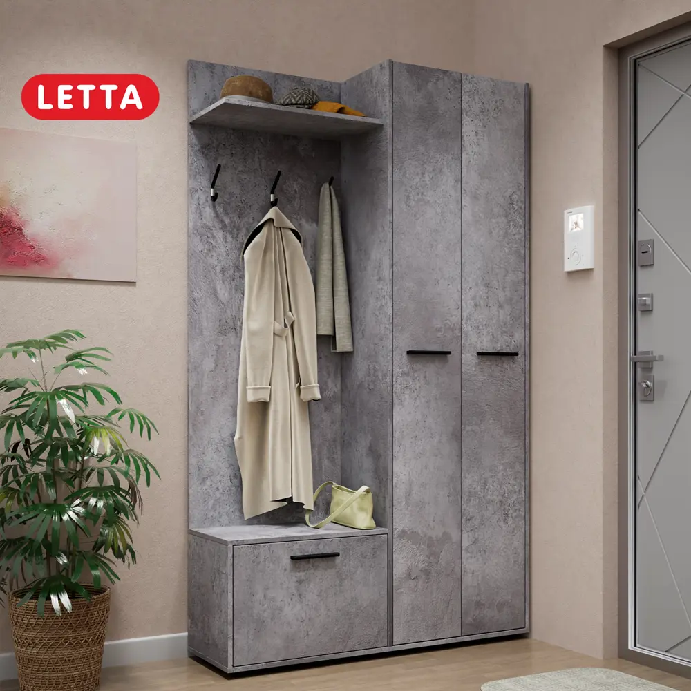 Фото Комплект мебели для прихожей Letta Астерия 120x204.5x35.6 см ЛДСП цвет серый Фото Комплект мебели для прихожей Letta Астерия 120x204.5x35.6 см ЛДСП цвет серый