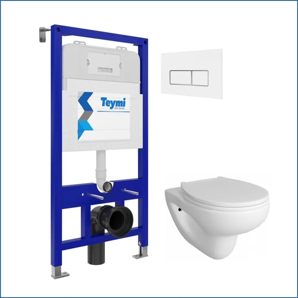 Фото 2 Инсталляция с унитазом комплект 5 в 1 Teymi F13338 унитаз подвесной безободковый Hanna Pro кнопка белая/хром Фото 2 Инсталляция с унитазом комплект 5 в 1 Teymi F13338 унитаз подвесной безободковый Hanna Pro кнопка белая/хром