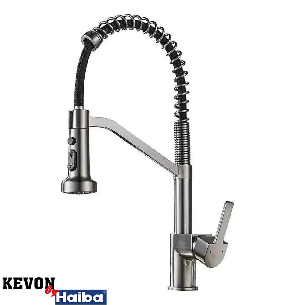 Фото Смеситель для кухни Kevon KV89873-3 с режимом душ гибкий излив 15.3 см цвет матовая сталь Фото Смеситель для кухни Kevon KV89873-3 с режимом душ гибкий излив 15.3 см цвет матовая сталь