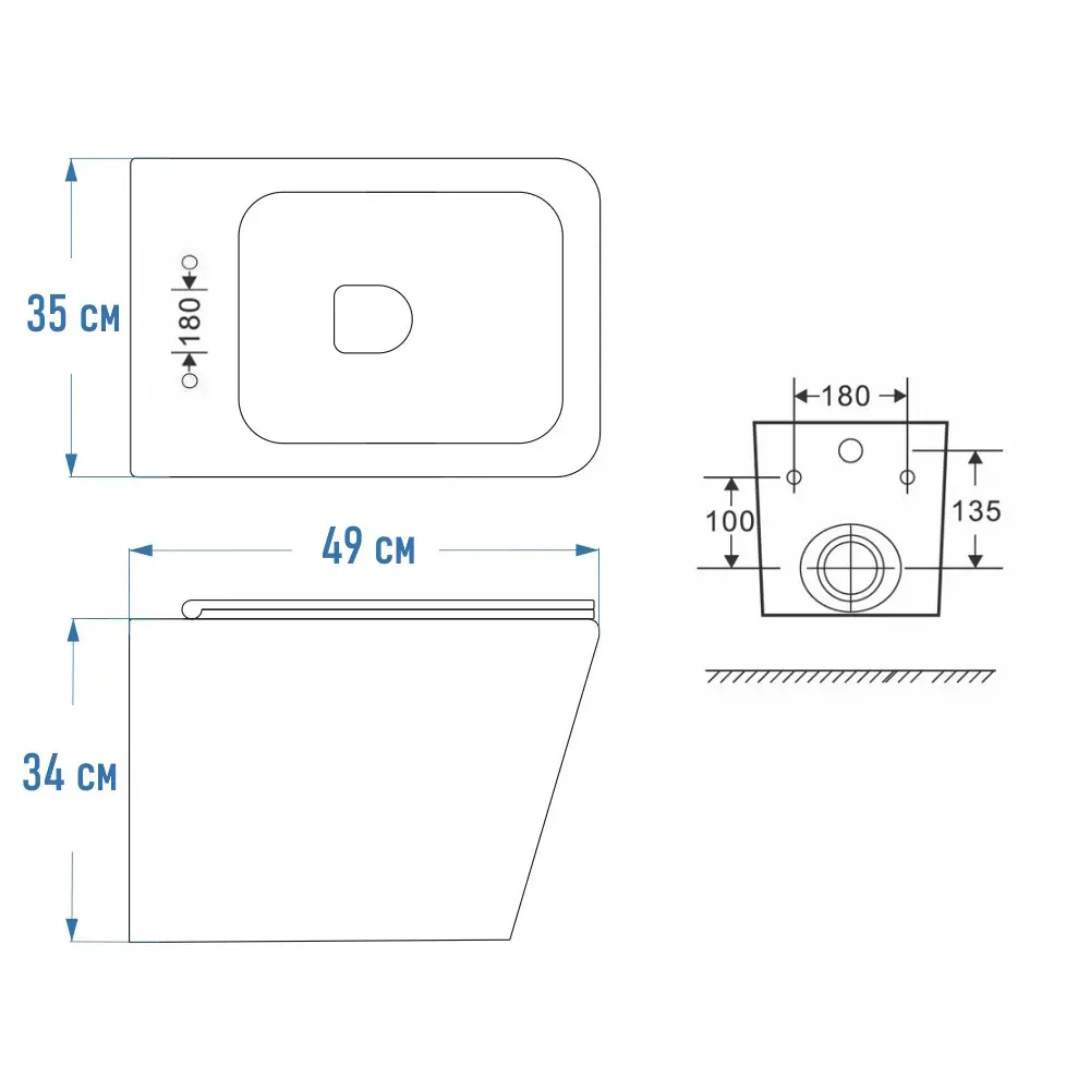 Фото 11 Инсталляция с унитазом комплект 5 в 1 Teymi F13423 унитаз подвесной безободковый Helmi S кнопка нержавеющая сталь