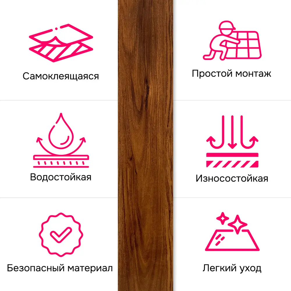 Фото 5 ПВХ плитка самоклеящаяся LVT-48013 Темно-Коричневая 31 класс толщина 1.80 мм 2.51 м² цена за упаковку