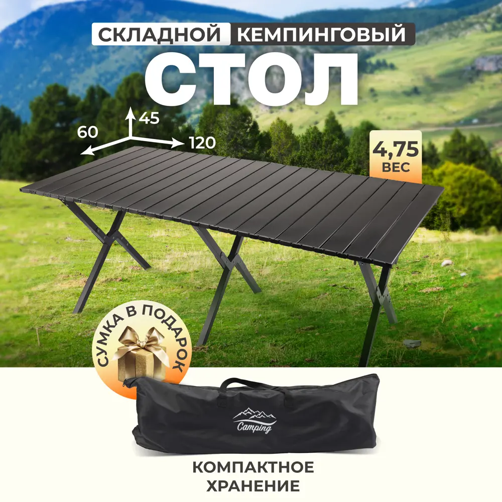 Фото Стол садовый складной Ami Camping AMI 60 см x 120 см x 45 см сталь черный Фото Стол садовый складной Ami Camping AMI 60 см x 120 см x 45 см сталь черный