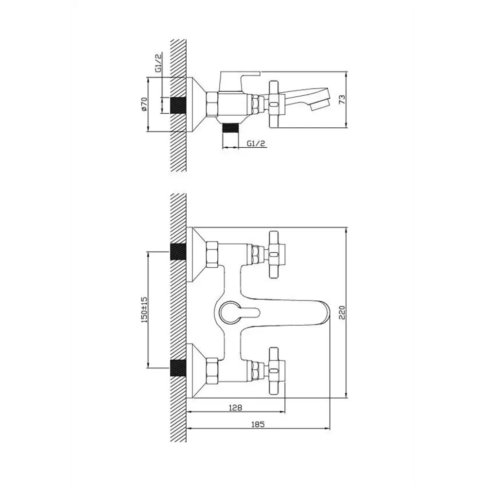 Фото 2 Смеситель для ванны Diadonna D80-330352 двухвентильный с душевой лейкой цвет хром