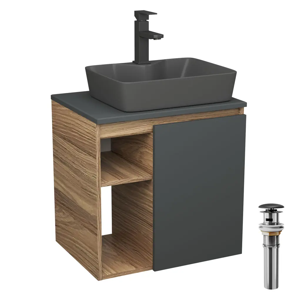 Фото Тумба Bauedge Bau Dream Blackwood 60 правая SD4377 графит раковина Cerama 48x37 темно-серая матовая смеситель Hotel Black Черный Фото Тумба Bauedge Bau Dream Blackwood 60 правая SD4377 графит раковина Cerama 48x37 темно-серая матовая смеситель Hotel Black Черный
