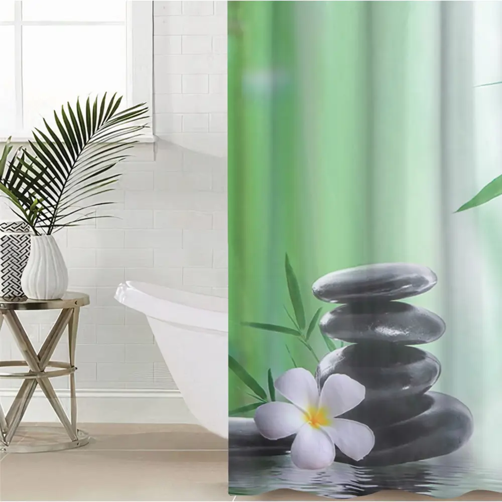 Фото Шторка для ванной комнаты Доляна 7087223 180x180см цвет зеленый