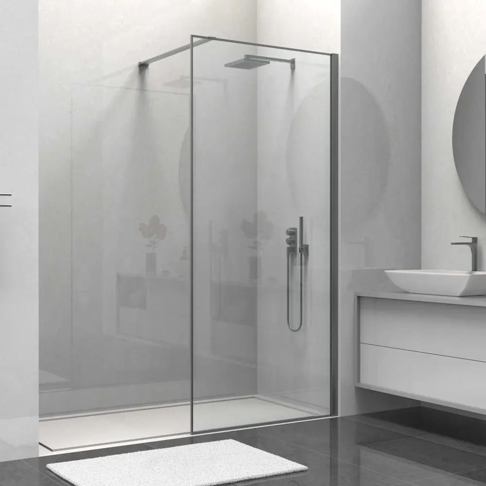 Фото Душевая перегородка Vincea VSW-1HS800CLGM 80x200см антрацит профиль Фото Душевая перегородка Vincea VSW-1HS800CLGM 80x200см антрацит профиль