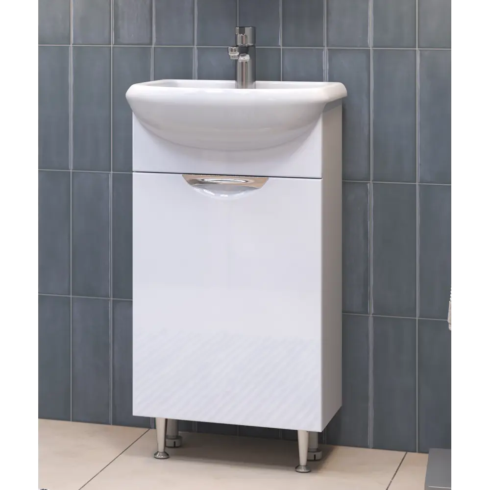 Фото 3 Тумба под раковину напольная Vigo tn-CAL-UYU-45-1D-LM 42см цвет белый Фото 3 Тумба под раковину напольная Vigo tn-CAL-UYU-45-1D-LM 42см цвет белый