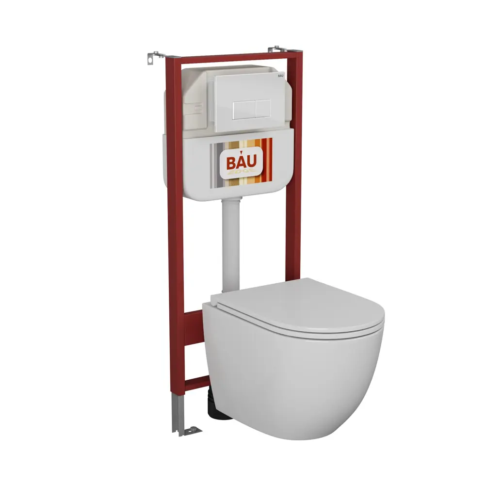 Фото 2 Комплект BAUEDGE NEO45700-GR-4455SQ-Q00006 6 в 1: инсталляция 45, унитаз, со смывом торнадо Grossman Hurricane 3, сиденье, кнопка Hotel, белый