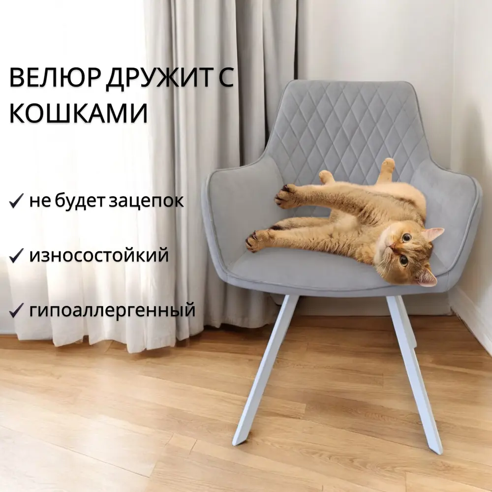 Фото 3 Стул / кресло Weimei Dc79001r 56x86x60 см велюр цвет светло-серый Фото 3 Стул / кресло Weimei Dc79001r 56x86x60 см велюр цвет светло-серый