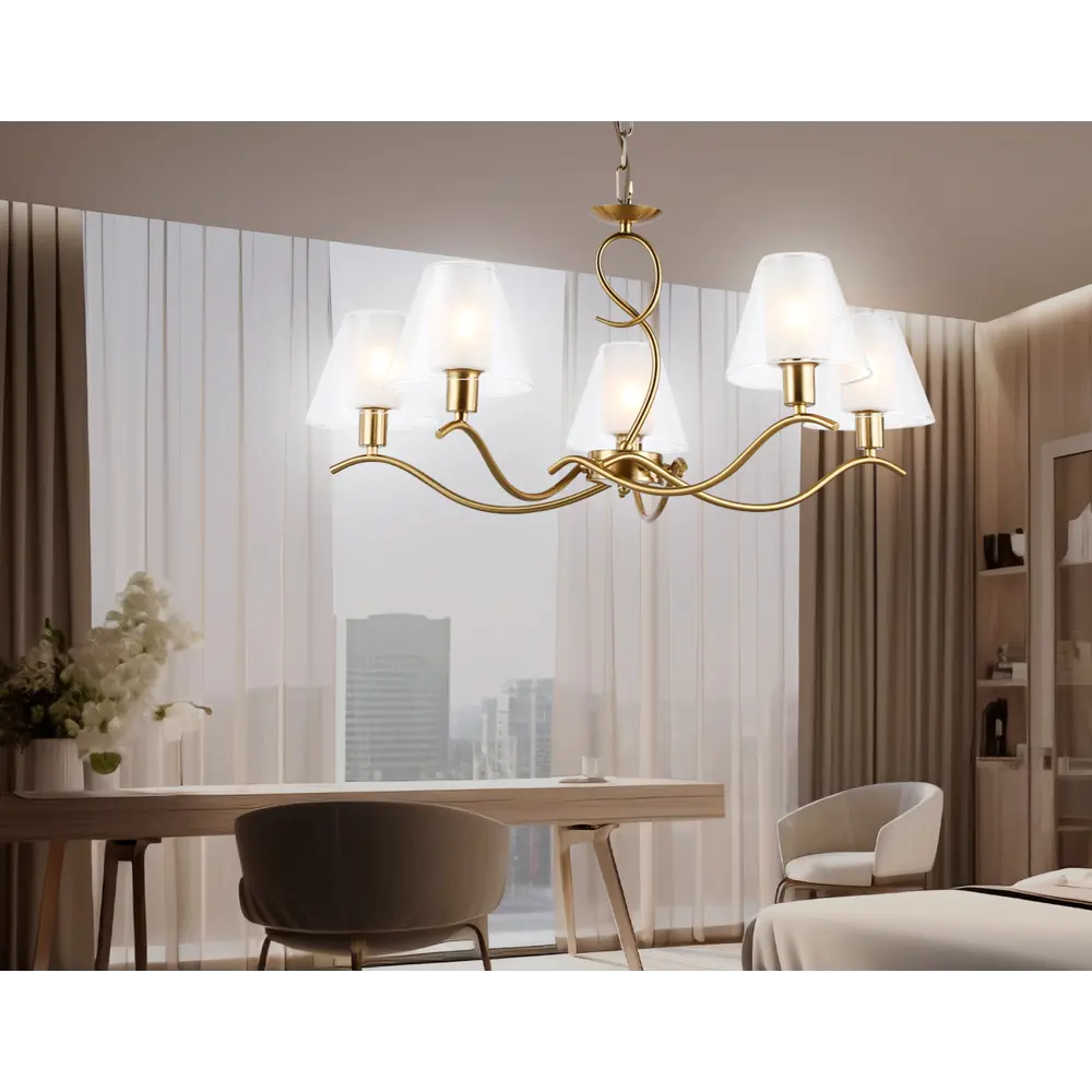 Фото 7 Люстра подвесная Ambrella light High light Lh57091 5 ламп 20 м² цвет белый матовый, латунь Фото 7 Люстра подвесная Ambrella light High light Lh57091 5 ламп 20 м² цвет белый матовый, латунь