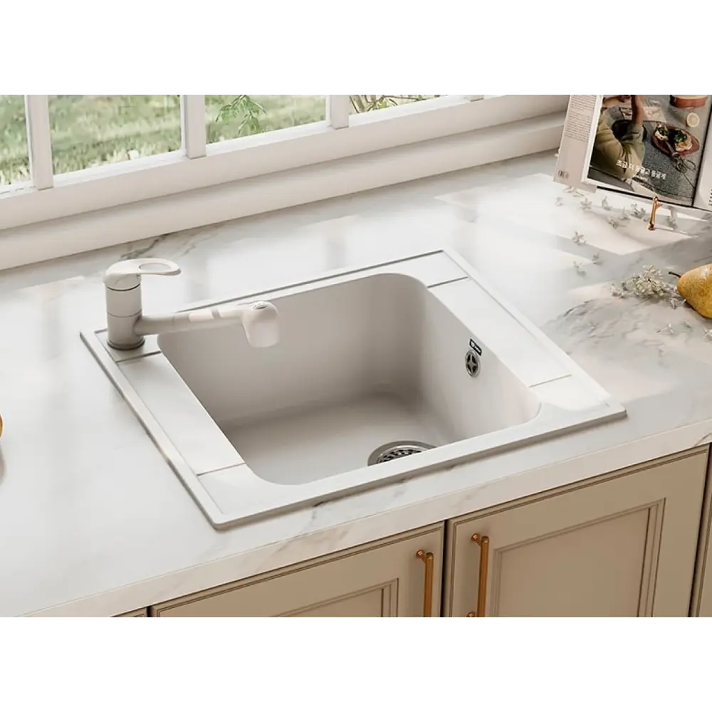 Фото 3 Врезная мойка Ulgran U-604 59x50x19 см искусственный камень цвет ультра белый