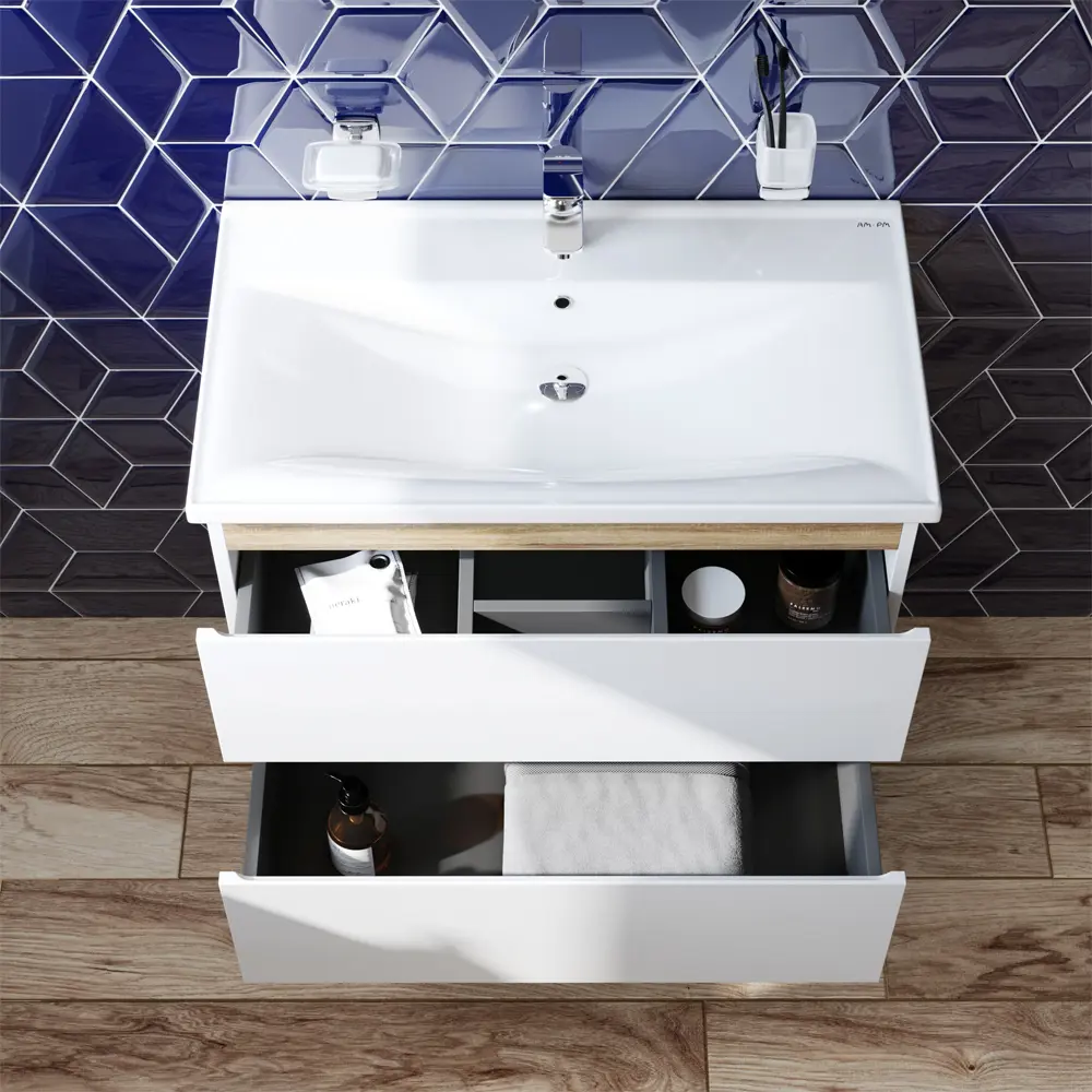Фото 8 Тумба под раковину подвесная Am.pm M85FHX0802WC080WG-P22 80см цвет белый Фото 8 Тумба под раковину подвесная Am.pm M85FHX0802WC080WG-P22 80см цвет белый