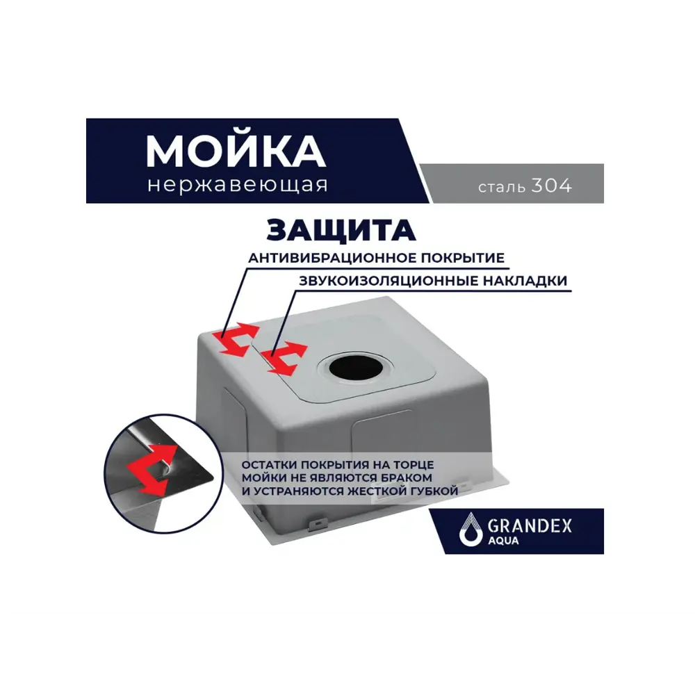 Фото 6 Мойка для кухни врезная Grandex aqua PROLINE 44 ANTHRACITE PVD 44x44 см глубина чаши 20.3 см нержавеющая сталь 304 (хорошая прочность) цвет антрацит Фото 6 Мойка для кухни врезная Grandex aqua PROLINE 44 ANTHRACITE PVD 44x44 см глубина чаши 20.3 см нержавеющая сталь 304 (хорошая прочность) цвет антрацит