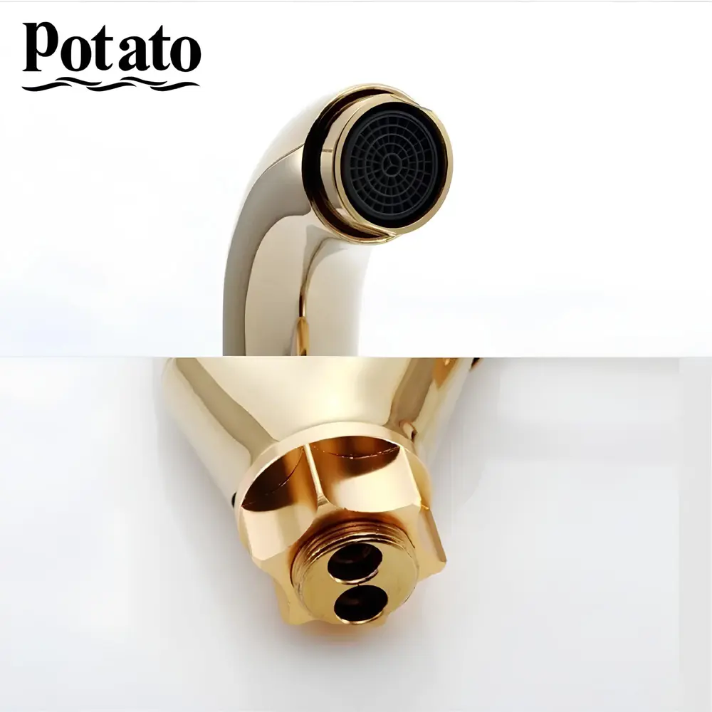 Фото 4 Смеситель для кухни Potato P59150-4N поворотный излив 26 см цвет золотистый Фото 4 Смеситель для кухни Potato P59150-4N поворотный излив 26 см цвет золотистый