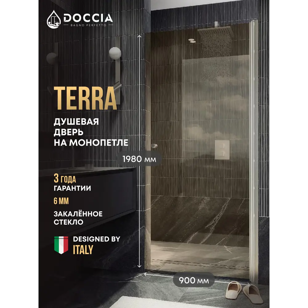 Фото Душевая дверь Doccia GLASS900pt/BR/5CHMT 90см эффект стекла прозрачный распашной Фото Душевая дверь Doccia GLASS900pt/BR/5CHMT 90см эффект стекла прозрачный распашной