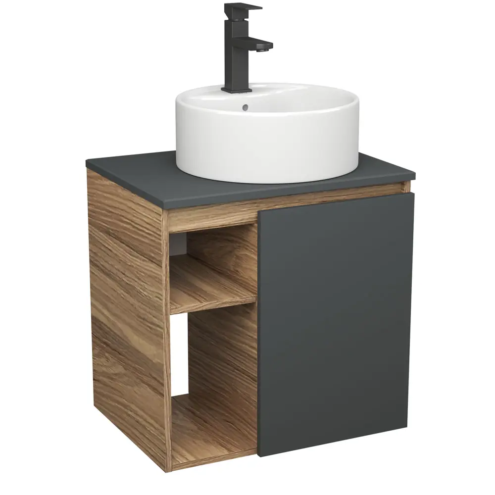 Фото Тумба Bauedge Bau Dream Blackwood 60 правая SD4299, графит, раковина Element D40, белая, смеситель Hotel Black, черный Фото Тумба Bauedge Bau Dream Blackwood 60 правая SD4299, графит, раковина Element D40, белая, смеситель Hotel Black, черный
