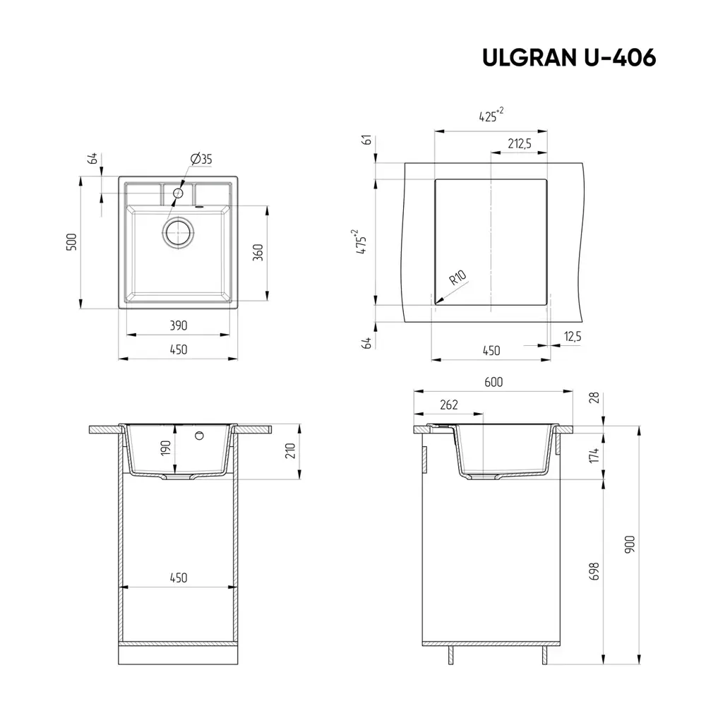 Фото 5 Мойка для кухни Ulgran U-406-344 цвет черный Фото 5 Мойка для кухни Ulgran U-406-344 цвет черный