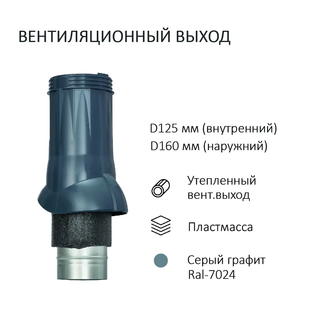 Фото 4 Комплект вентиляции изолированный Gervent для кровли PROF-21 D125/160 мм цвет серый Фото 4 Комплект вентиляции изолированный Gervent для кровли PROF-21 D125/160 мм цвет серый