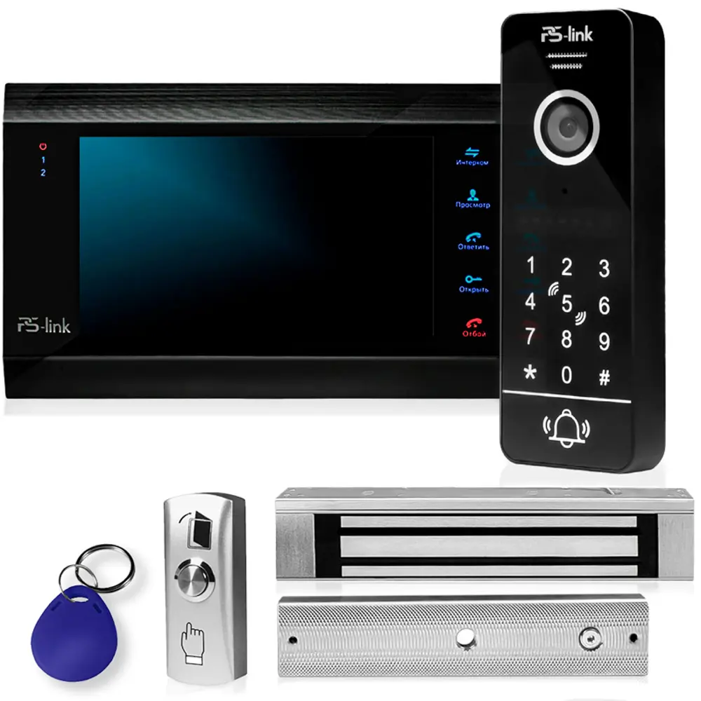 Фото Комплект видеодомофона Ps-link KIT-7627BB-18 7" цвет черный Фото Комплект видеодомофона Ps-link KIT-7627BB-18 7" цвет черный