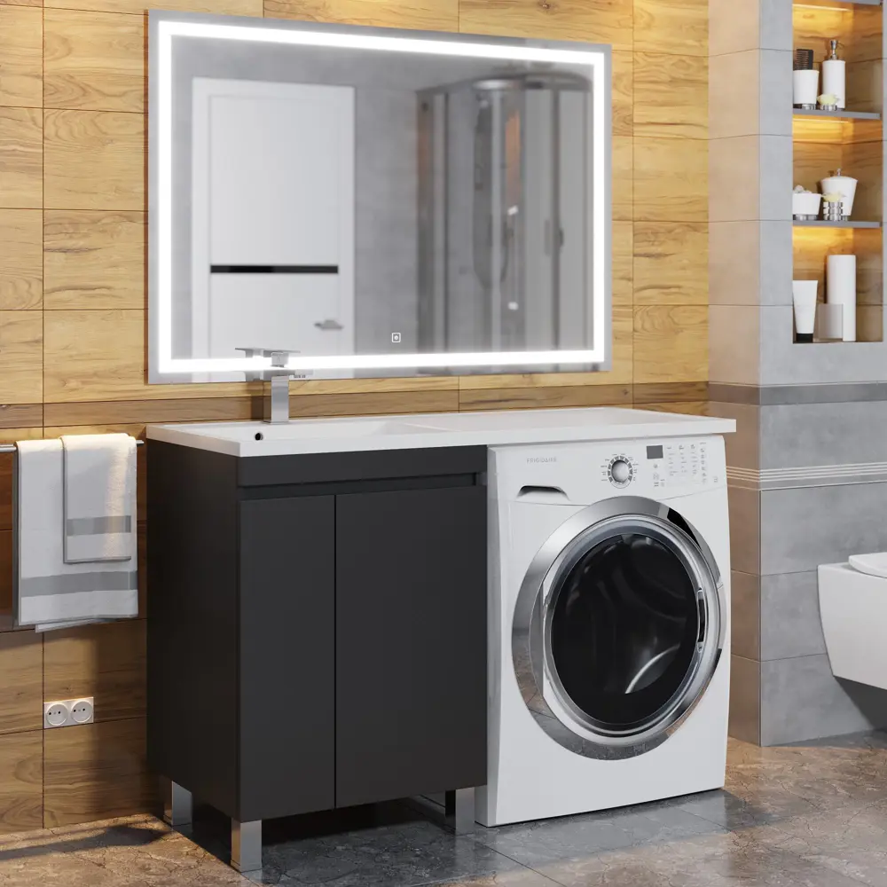 Фото 4 Тумба под стиральную машину Uperwood Magenta 50 см напольная черная с дверцами Фото 4 Тумба под стиральную машину Uperwood Magenta 50 см напольная черная с дверцами