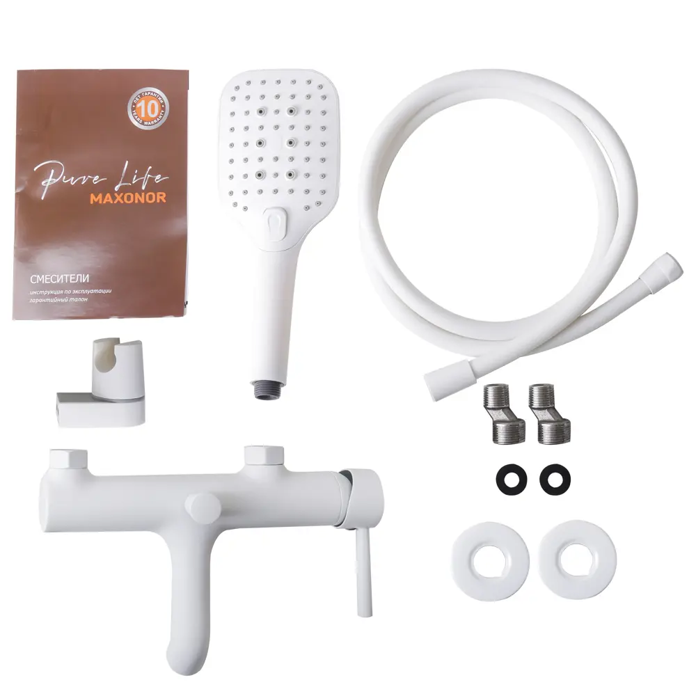 Фото 7 Смеситель для ванны Maxonor pure life Pl3287-8 однорычажный с душевой лейкой цвет белый, белый матовый Фото 7 Смеситель для ванны Maxonor pure life Pl3287-8 однорычажный с душевой лейкой цвет белый, белый матовый