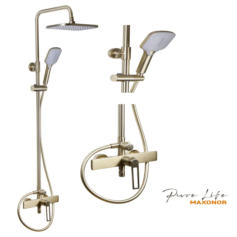 Фото 3 Душевая стойка Maxonor pure life Asket PL2496-6 3 режимная цвет золото Фото 3 Душевая стойка Maxonor pure life Asket PL2496-6 3 режимная цвет золото