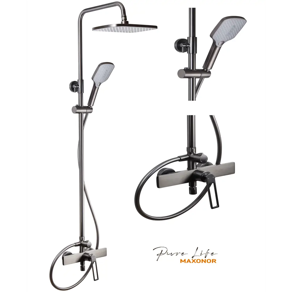 Фото 3 Душевая стойка Maxonor pure life Asket PL2496-9 3 режимная цвет графит Фото 3 Душевая стойка Maxonor pure life Asket PL2496-9 3 режимная цвет графит