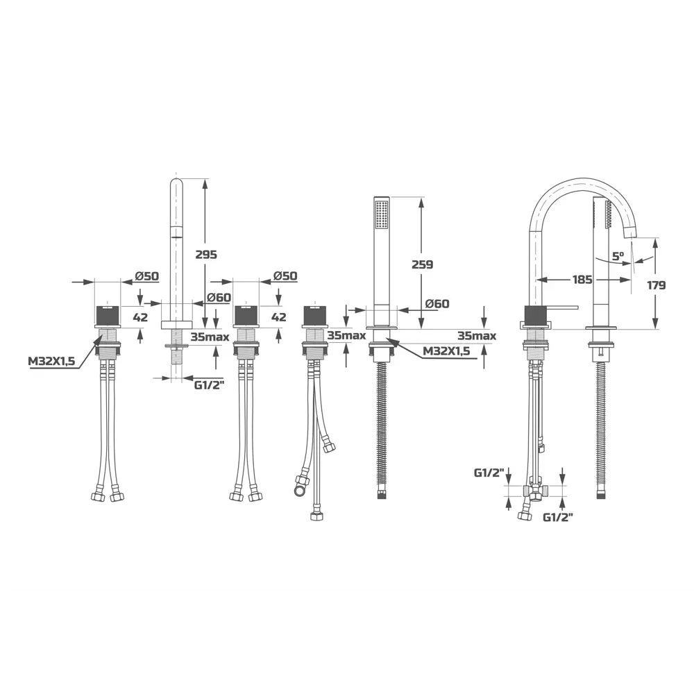 Фото 7 Смеситель для ванны Maxonor pure life Pl1287-7 однорычажный с душевой лейкой цвет черный матовый, черный Фото 7 Смеситель для ванны Maxonor pure life Pl1287-7 однорычажный с душевой лейкой цвет черный матовый, черный