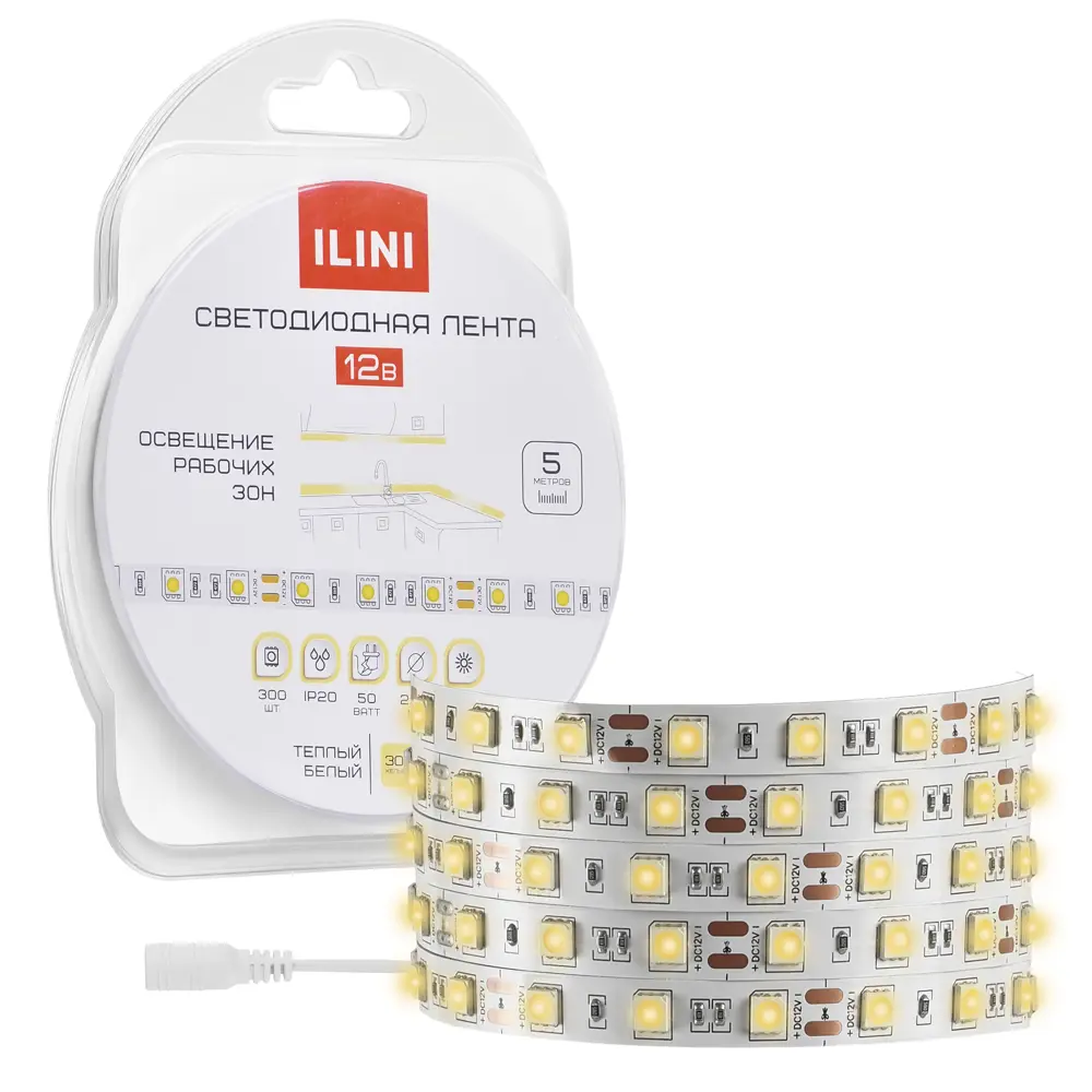 Фото Светодиодная лента Ilini 10-329 60 диод/м 10 Вт/м 12 В 10 мм IP20 5 м теплый белый (желтый) свет Фото Светодиодная лента Ilini 10-329 60 диод/м 10 Вт/м 12 В 10 мм IP20 5 м теплый белый (желтый) свет
