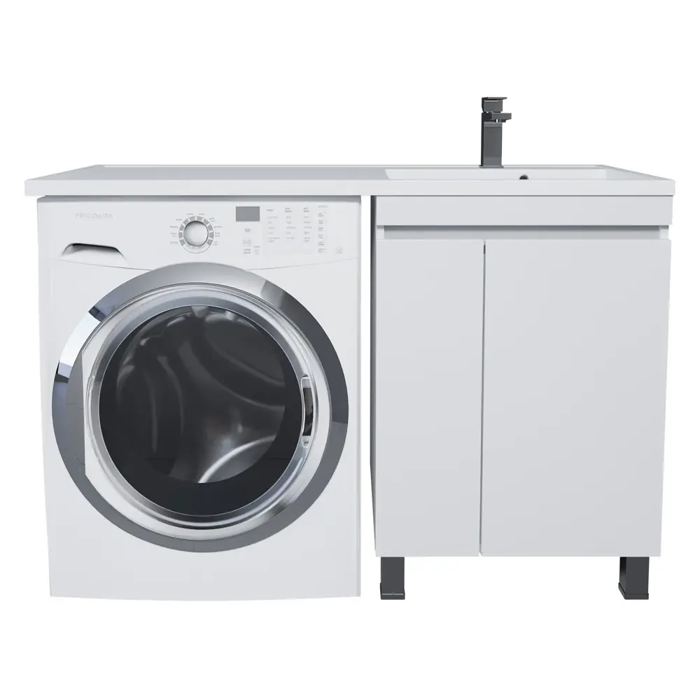 Фото Тумба с раковиной под стиральную машину напольная Uperwood Magenta 60x120 см белая с дверцами правая Фото Тумба с раковиной под стиральную машину напольная Uperwood Magenta 60x120 см белая с дверцами правая