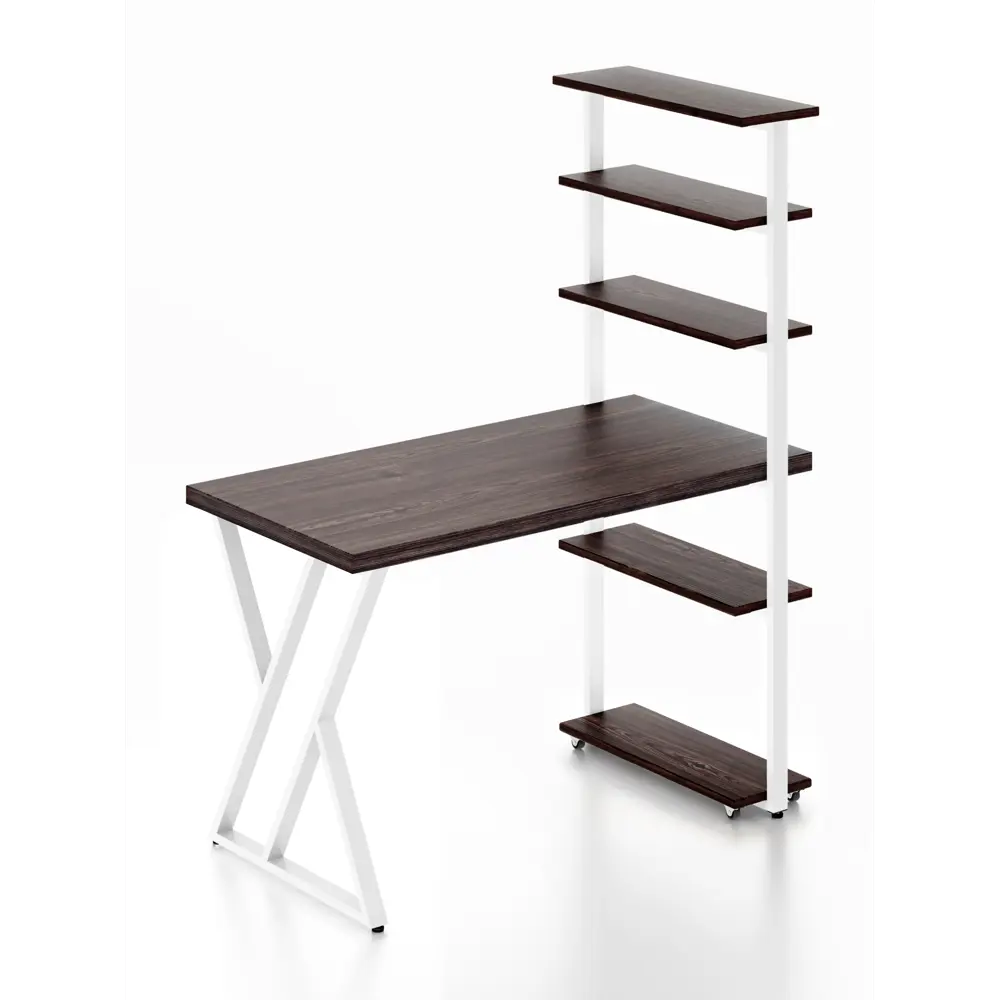 Фото Стол Solarius loft с 5 полками столешница 40 мм 60x145x130 см белые металлические Z-образные ножки сосна цвет венге Фото Стол Solarius loft с 5 полками столешница 40 мм 60x145x130 см белые металлические Z-образные ножки сосна цвет венге
