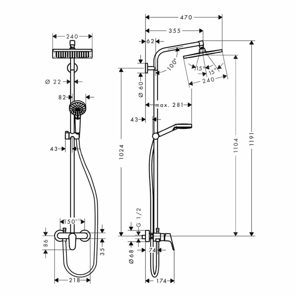Фото 2 Душевая система Hansgrohe 27284000 Фото 2 Душевая система Hansgrohe 27284000