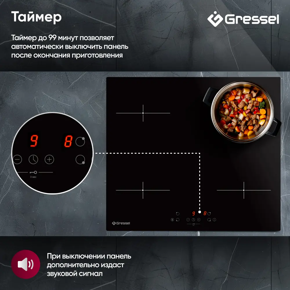 Фото 3 Индукционная варочная панель Gressel U60I74S000 60 см 4 конфорки цвет черный Фото 3 Индукционная варочная панель Gressel U60I74S000 60 см 4 конфорки цвет черный