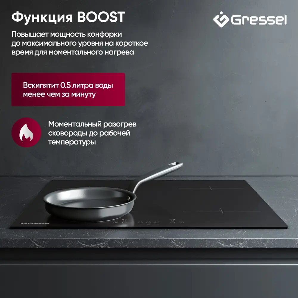 Фото 7 Индукционная варочная панель Gressel U60I74S000 60 см 4 конфорки цвет черный Фото 7 Индукционная варочная панель Gressel U60I74S000 60 см 4 конфорки цвет черный