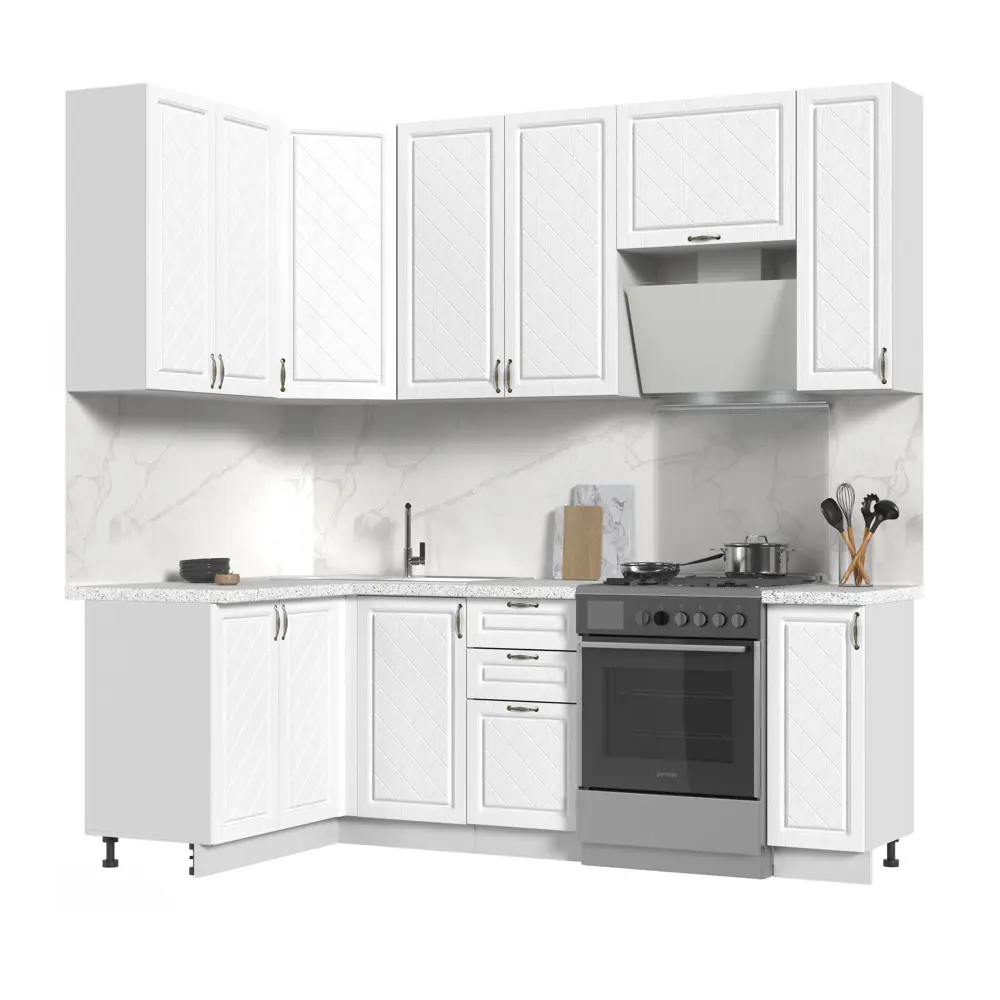 Фото Кухонный гарнитур со столешницей 3.8 см Стендмебель Модена 170x237x60 см ЛДСП цвет белый Фото Кухонный гарнитур со столешницей 3.8 см Стендмебель Модена 170x237x60 см ЛДСП цвет белый