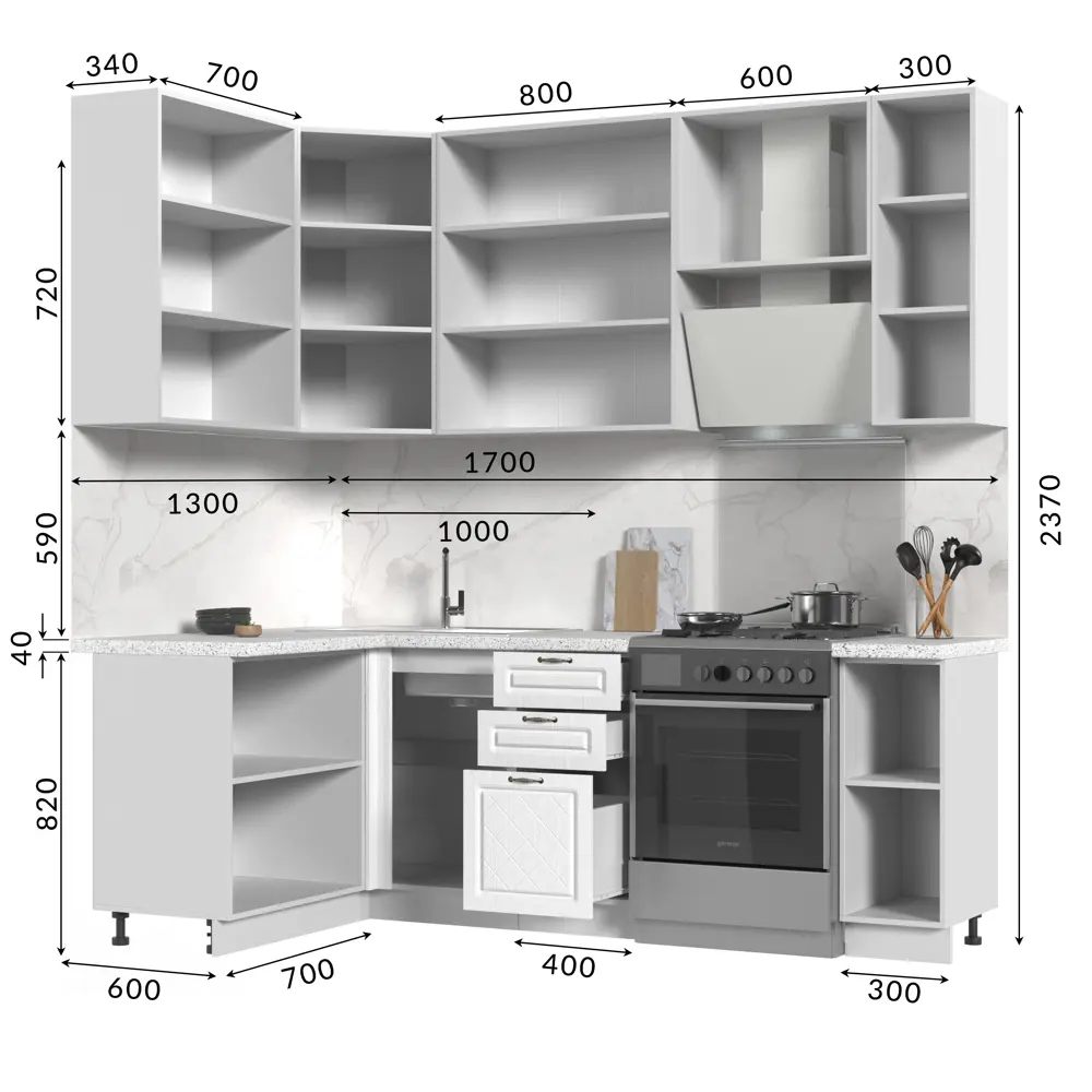 Фото 3 Кухонный гарнитур со столешницей 3.8 см Стендмебель Модена 170x237x60 см ЛДСП цвет белый Фото 3 Кухонный гарнитур со столешницей 3.8 см Стендмебель Модена 170x237x60 см ЛДСП цвет белый