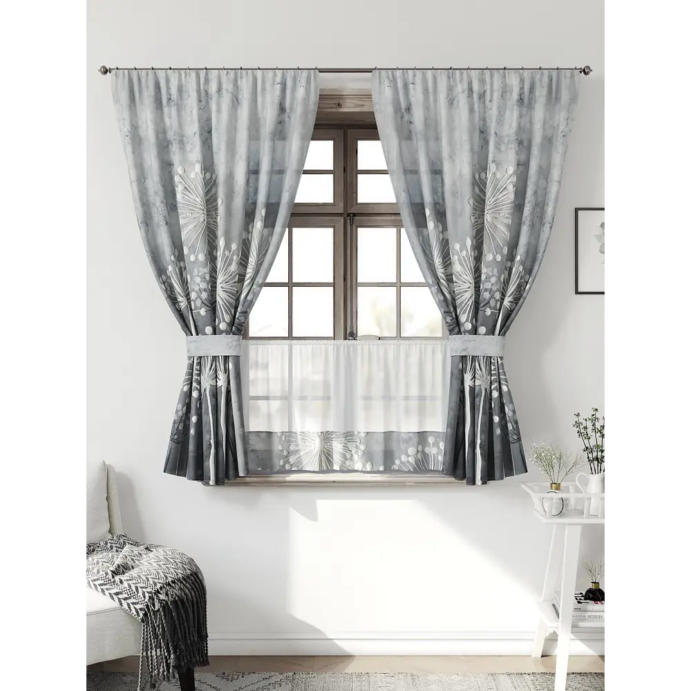 Фото Комплект штор Comfy way CW705125-160 на шторной ленте 160x150 см цвет белый, серый Фото Комплект штор Comfy way CW705125-160 на шторной ленте 160x150 см цвет белый, серый
