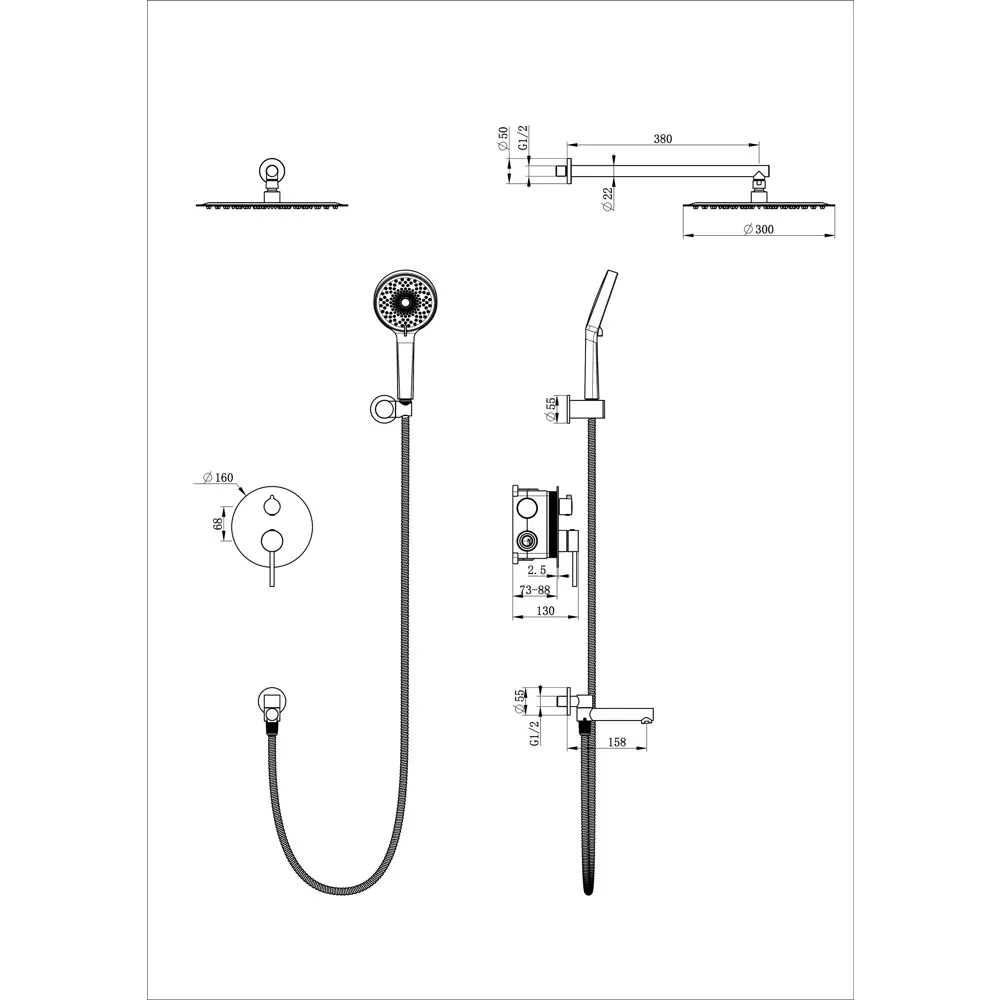 Фото 2 Душевая система скрытого монтажа Wonzon & Woghand Stick WW-88939017-BGM цвет черный Фото 2 Душевая система скрытого монтажа Wonzon & Woghand Stick WW-88939017-BGM цвет черный