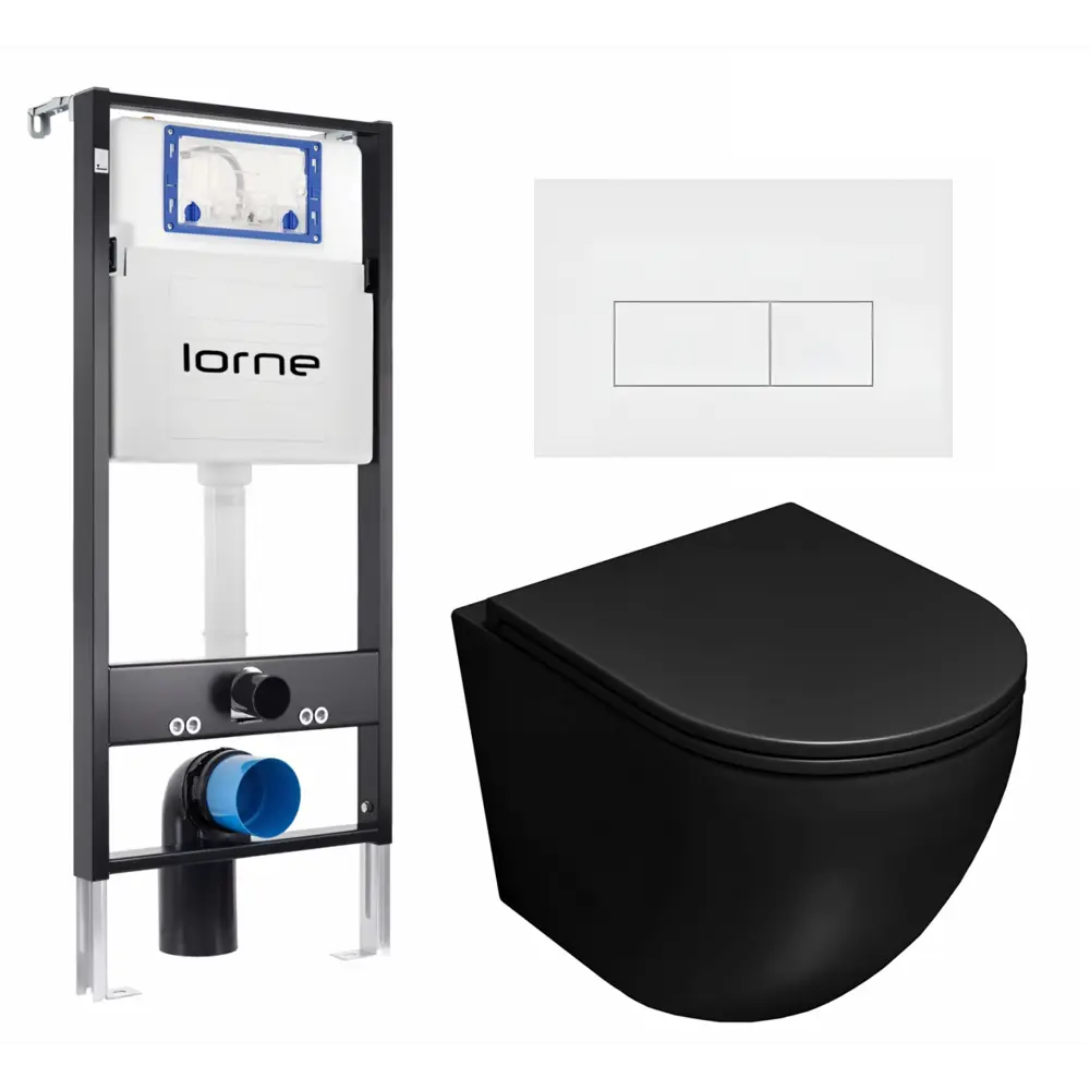 Фото Комплект 3 в 1 инсталляция Lorne Profi LN7002500 630127 с унитазом подвесным Lorne Pilpao LN5007503, кнопка белая матовая Rectangle Фото Комплект 3 в 1 инсталляция Lorne Profi LN7002500 630127 с унитазом подвесным Lorne Pilpao LN5007503, кнопка белая матовая Rectangle