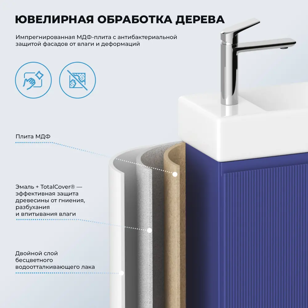 Фото 6 Тумба с раковиной подвесная Wellsee WC Area 20216835R с донным клапаном цвет синий Фото 6 Тумба с раковиной подвесная Wellsee WC Area 20216835R с донным клапаном цвет синий