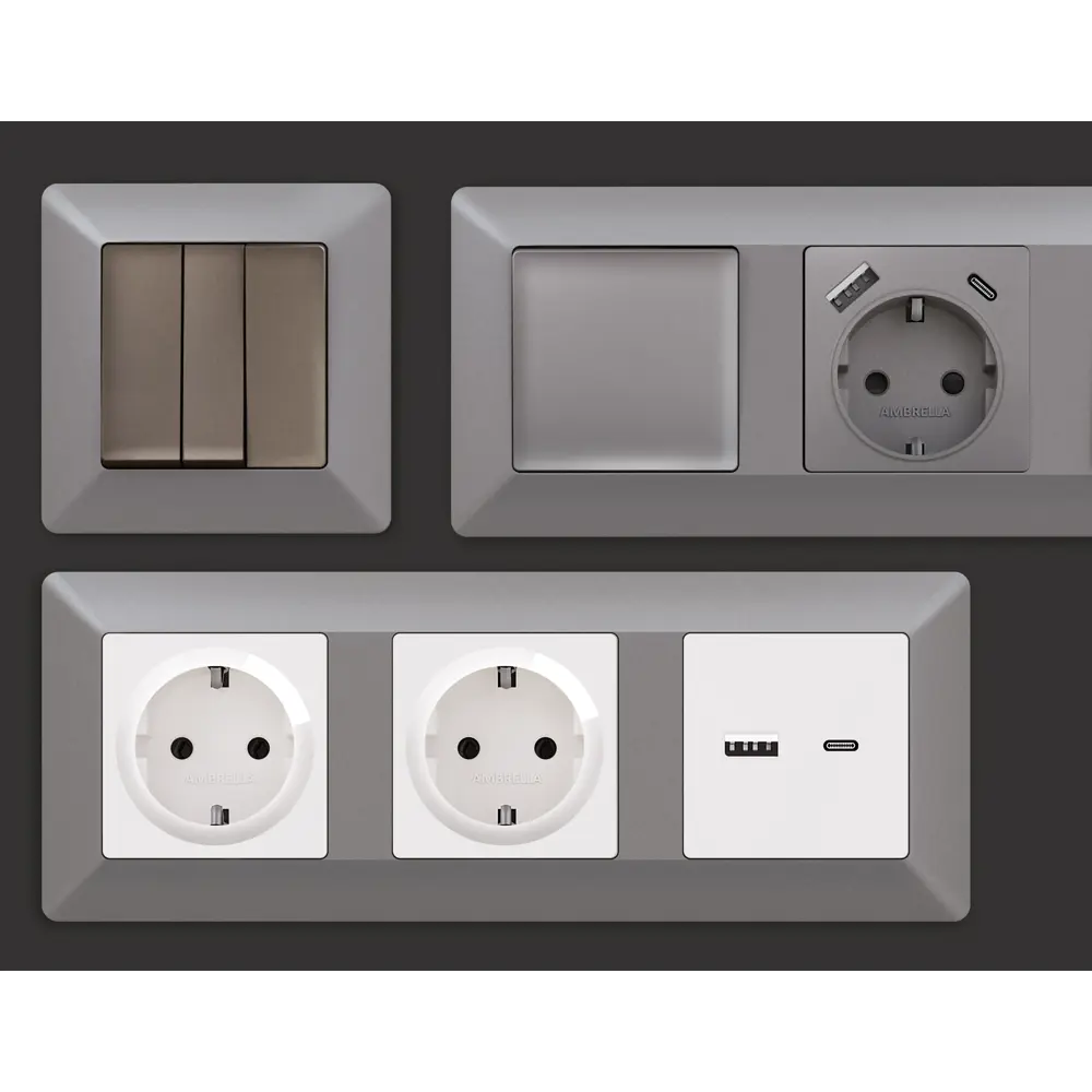 Фото 2 Рамка для розеток и выключателей Ambrella volt Alfa Line AF110503 3 поста цвет сталь матовый Фото 2 Рамка для розеток и выключателей Ambrella volt Alfa Line AF110503 3 поста цвет сталь матовый