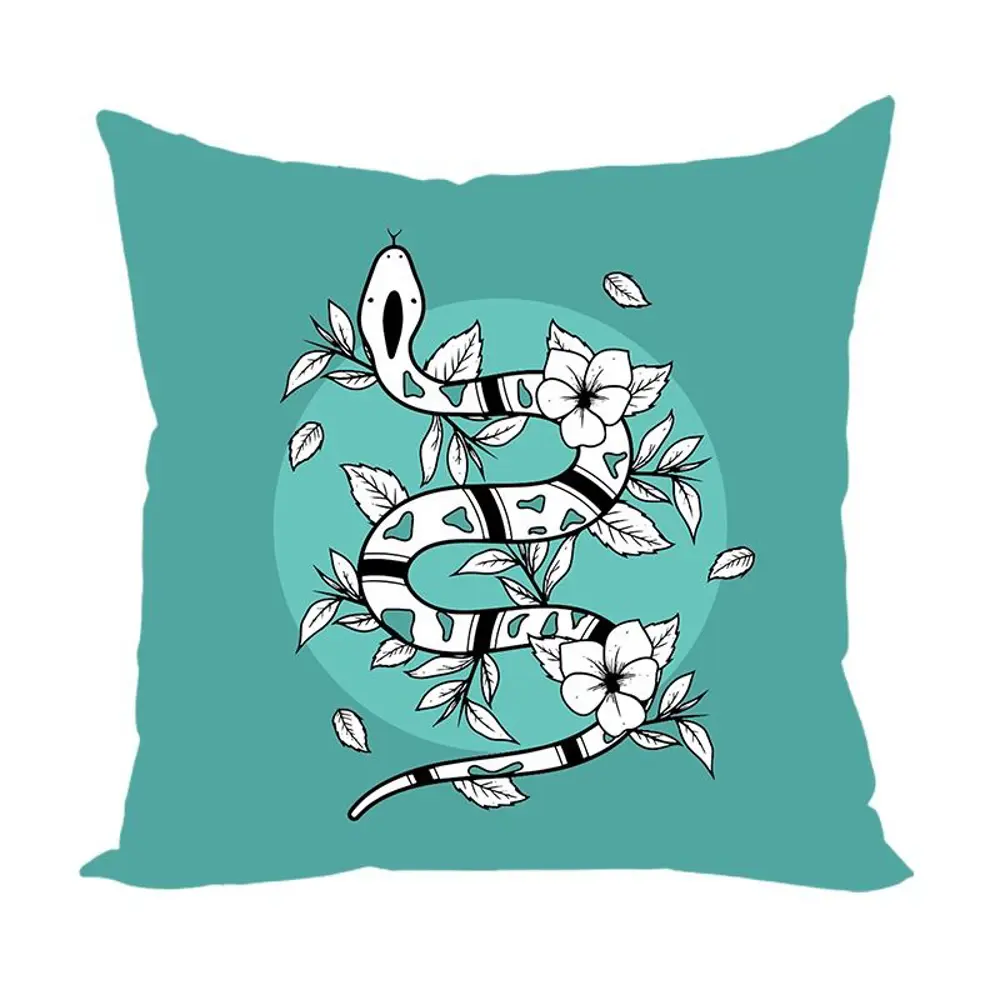 Фото Подушка декоративная Zaberite Белая змея на бирюзовом 3821, 40x40 см Фото Подушка декоративная Zaberite Белая змея на бирюзовом 3821, 40x40 см