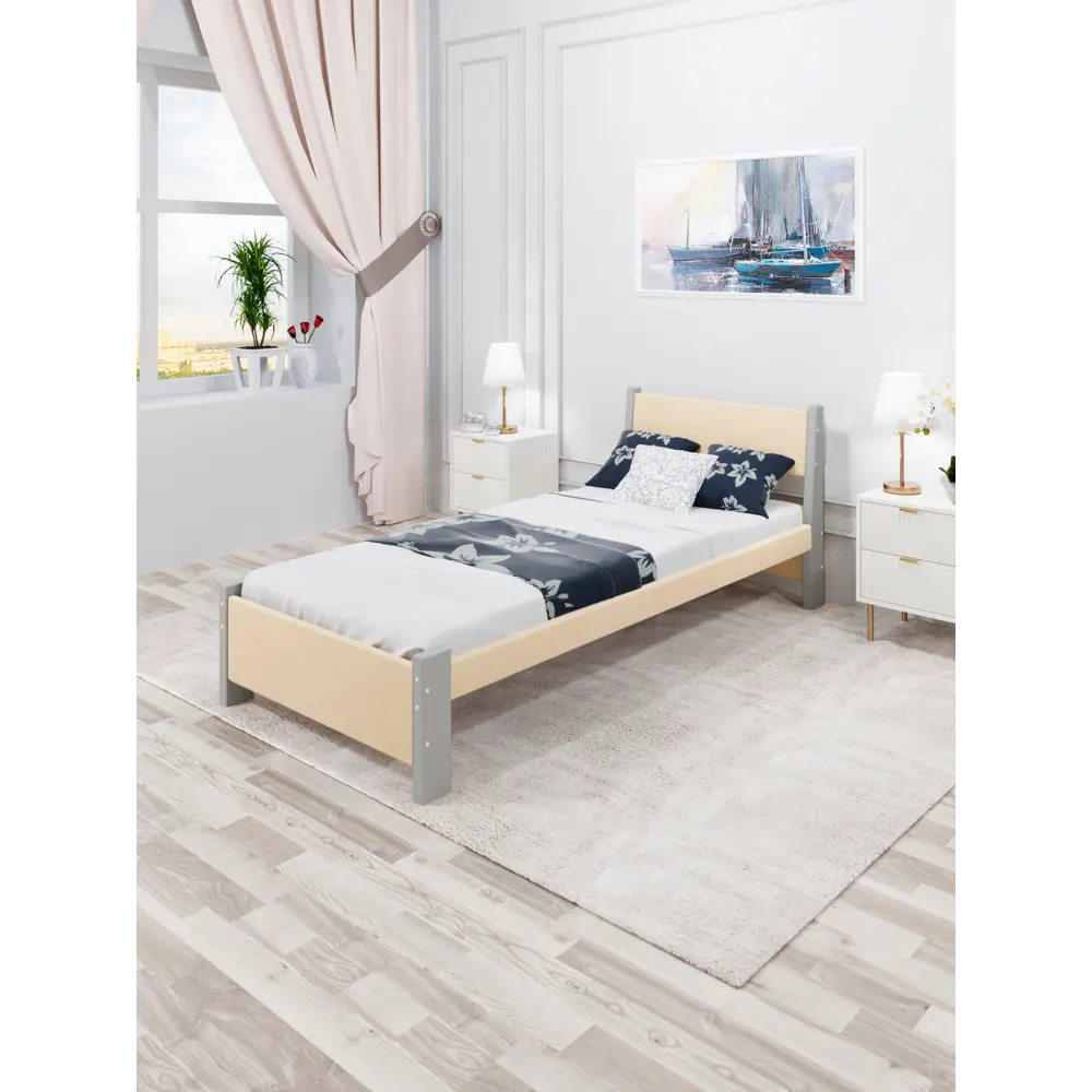 Фото 4 Кровать Solarius Мишка орто основание mkr-obiv-rs3-plat70-200-orto 80 x 80 x 210 см дерево цвет бежевый/платиновый Фото 4 Кровать Solarius Мишка орто основание mkr-obiv-rs3-plat70-200-orto 80 x 80 x 210 см дерево цвет бежевый/платиновый