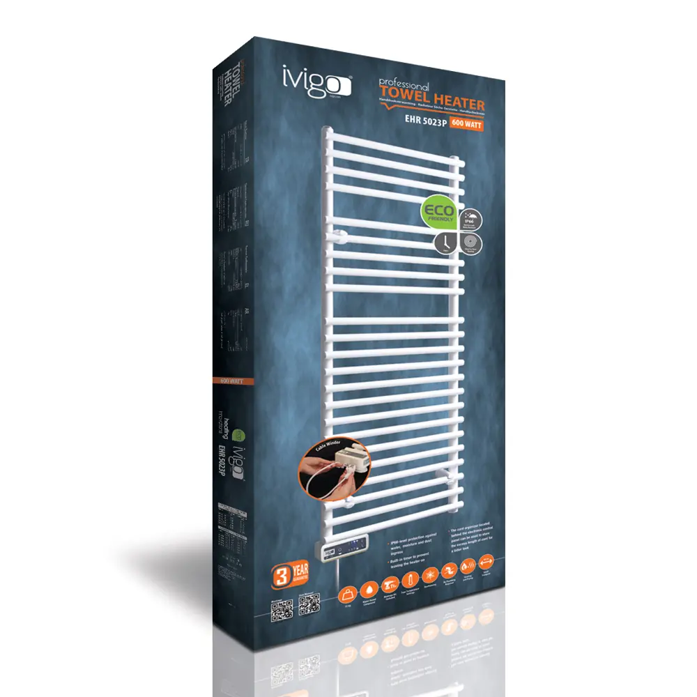 Фото 3 Полотенцесушитель электрический Ivigo EHR 5023 PRO 500x1250 мм 600 Вт с терморегулятором лесенка цвет белый Фото 3 Полотенцесушитель электрический Ivigo EHR 5023 PRO 500x1250 мм 600 Вт с терморегулятором лесенка цвет белый