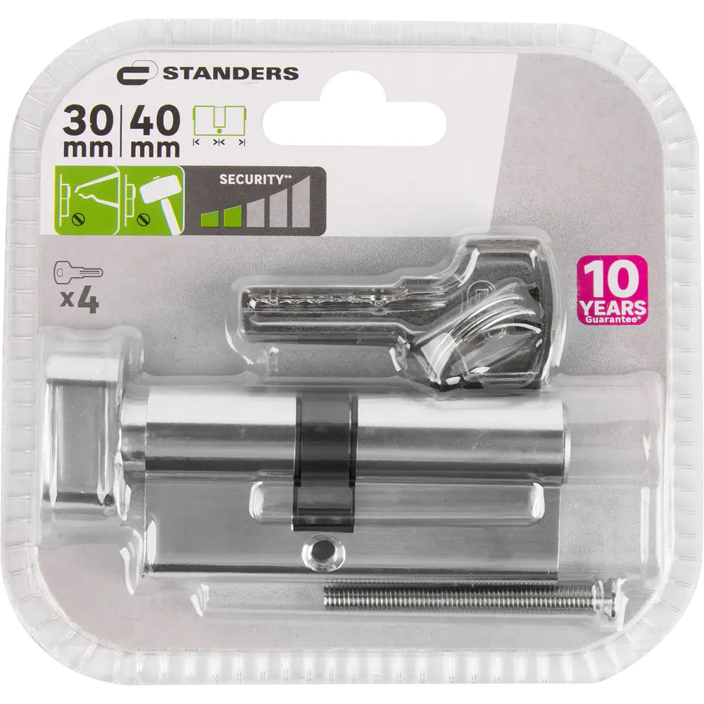 Фото 5 Цилиндр Standers TTAL1-3040NBCR, 30x40 мм, ключ/вертушка, цвет хром Фото 5 Цилиндр Standers TTAL1-3040NBCR, 30x40 мм, ключ/вертушка, цвет хром