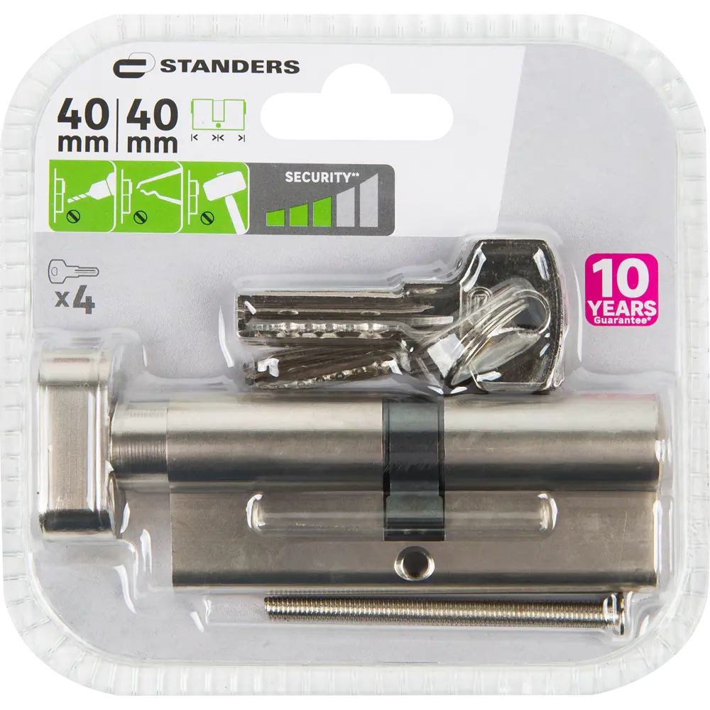 Фото 5 Цилиндр Standers TTBL1-4040NBNS, 40x40 мм, ключ/вертушка, цвет никель Фото 5 Цилиндр Standers TTBL1-4040NBNS, 40x40 мм, ключ/вертушка, цвет никель