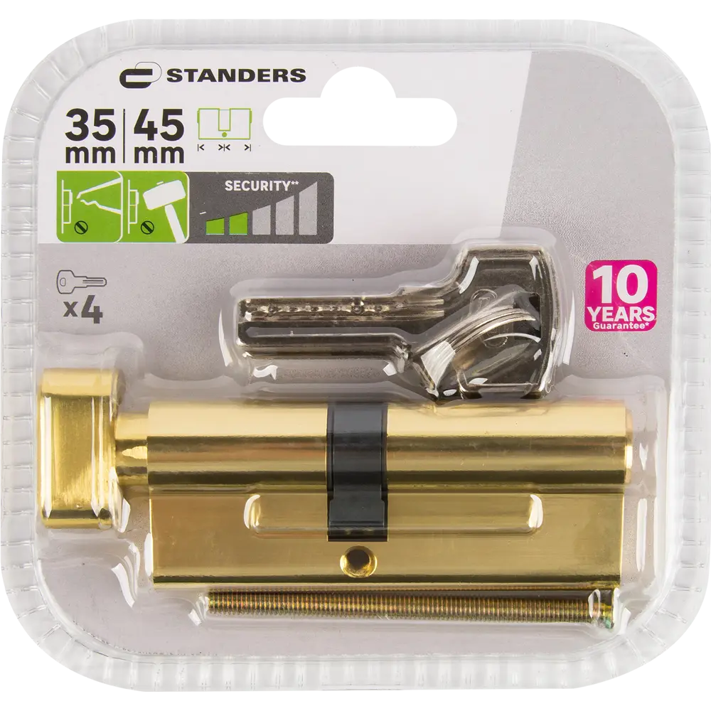 Фото 5 Цилиндр Standers TTAL1-3545NBGD, 35x45 мм, ключ/вертушка, цвет латунь Фото 5 Цилиндр Standers TTAL1-3545NBGD, 35x45 мм, ключ/вертушка, цвет латунь