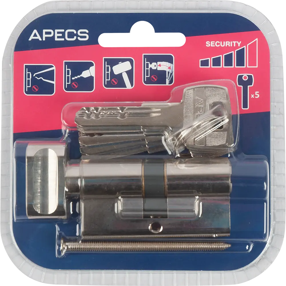 Фото 5 Цилиндровые механизмы Apecs Pro LM-60-C-NI 60 мм, ключ/вертушка, цвет никель
